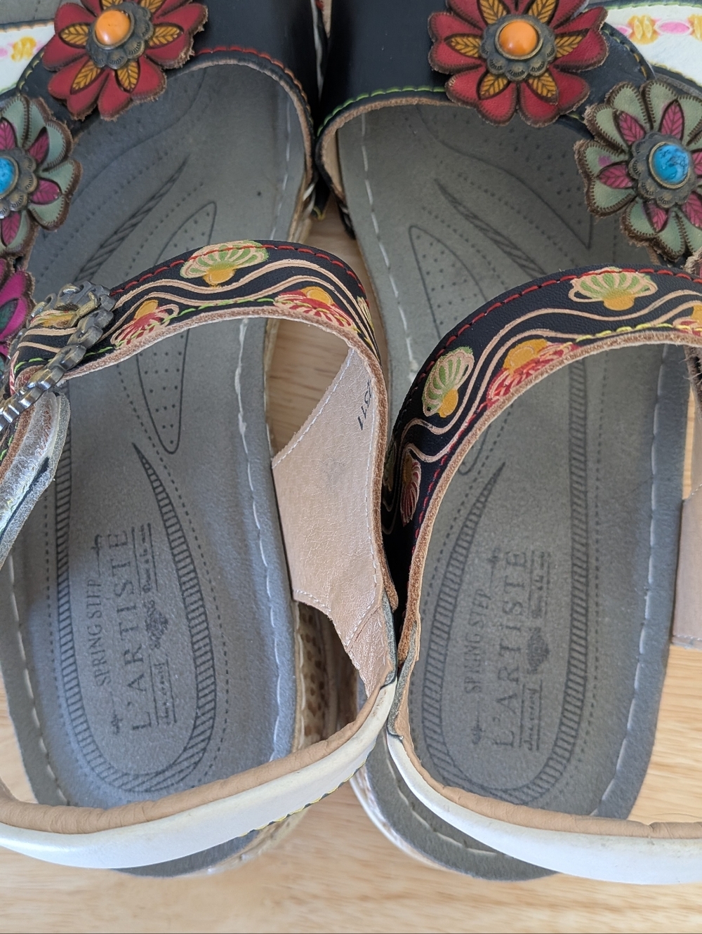 Spring Step L'artiste Nadira Floral Leather Sandal Size 37/7 Art To Wear - Picture 4 of 9
